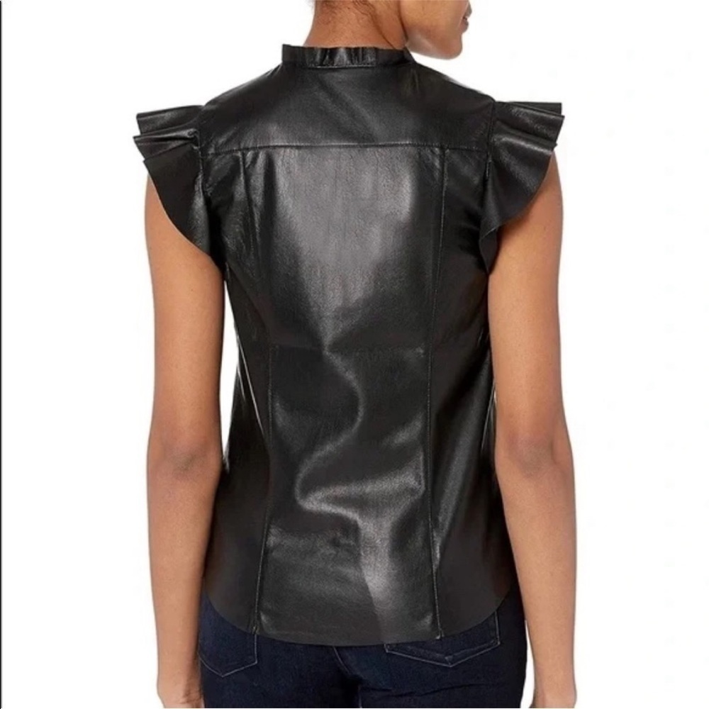 Joie Orien Black Vegan Leather Flutter Sleeve Top Size S - Picture 3 of 9